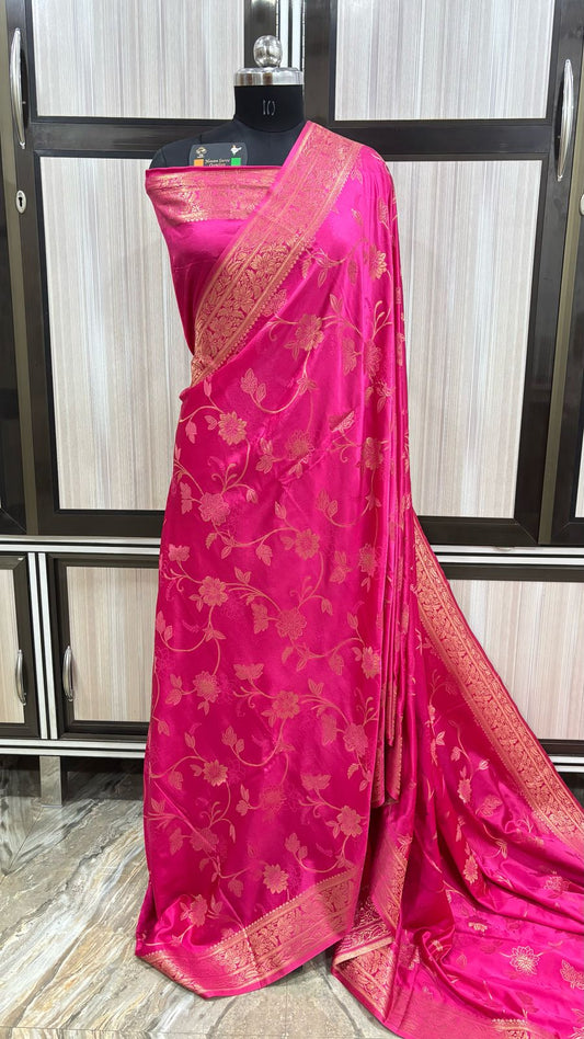 Elegant Banarasi Satin Silk Handloom Jaal Saree